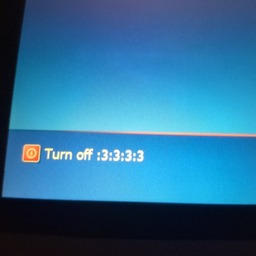 Windows XP login screen, with the power button labelled "Turn off :3:3:3:3".