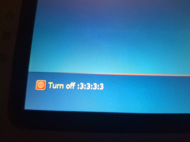 Windows XP login screen, with the power button labelled "Turn off :3:3:3:3".